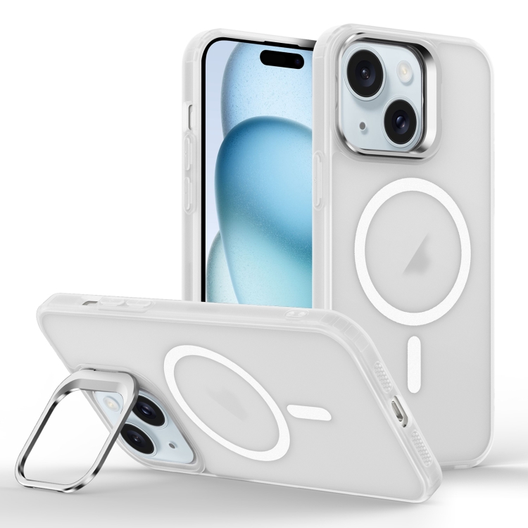 

For iPhone 15 Plus Skin Feel Lens Holder Magsafe Phone Case(Transparent)