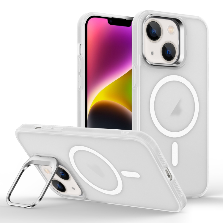 

For iPhone 14 Skin Feel Lens Holder Magsafe Phone Case(Transparent)