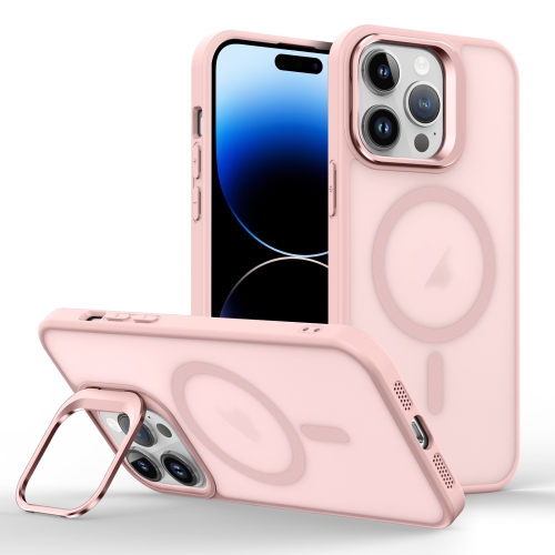 

For iPhone 14 Pro Skin Feel Lens Holder Magsafe Phone Case(Pink)