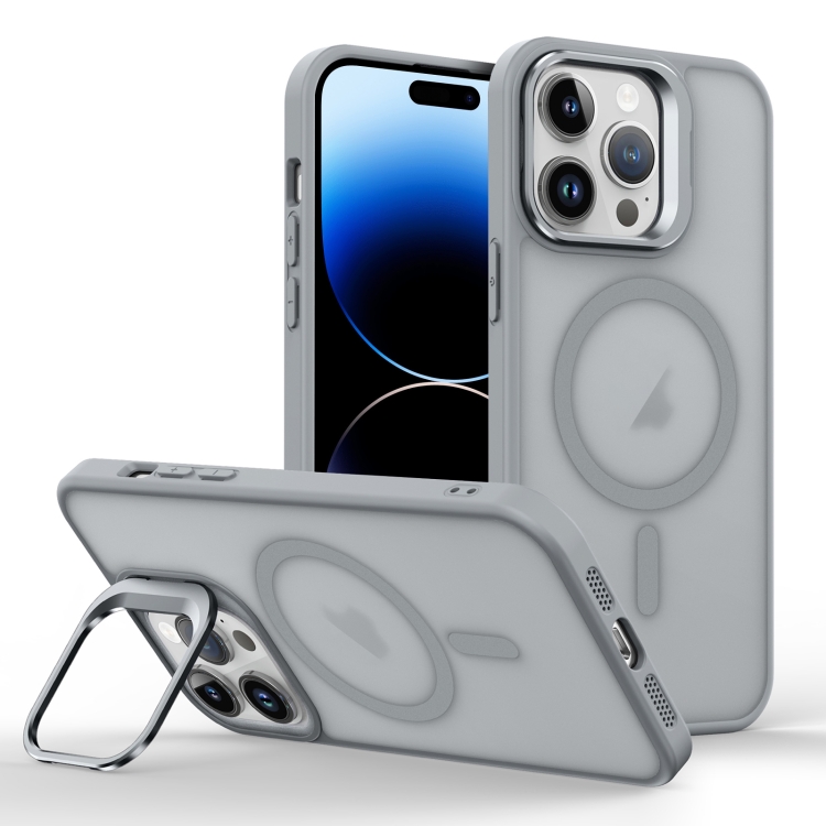 

For iPhone 14 Pro Max Skin Feel Lens Holder Magsafe Phone Case(Titanium Grey)