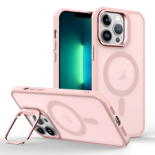 

For iPhone 13 Pro Max Magsafe Skin Feel Lens Holder Phone Case(Pink)