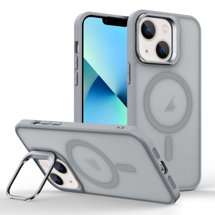 

For iPhone 13 Skin Feel Lens Holder Magsafe Phone Case(Titanium Grey)