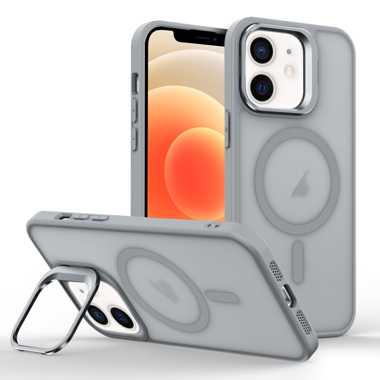 

For iPhone 12 mini Skin Feel Lens Holder Magsafe Phone Case(Titanium Grey)