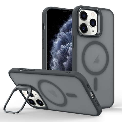 

For iPhone 11 Pro Max Skin Feel Lens Holder Magsafe Phone Case(Titanium Black)