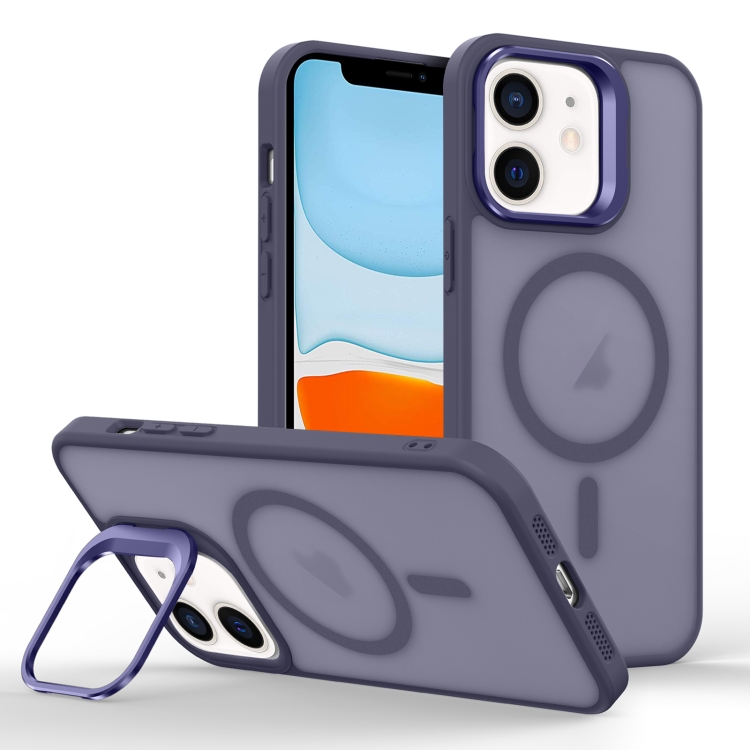 

For iPhone 11 Skin Feel Lens Holder Magsafe Phone Case(Deep Purple)