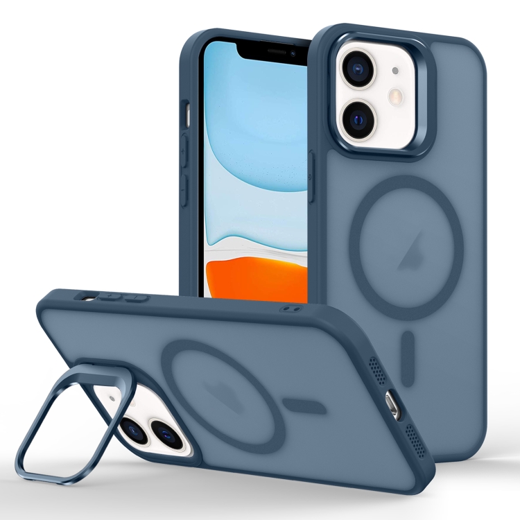 

For iPhone 11 Magsafe Skin Feel Lens Holder Phone Case(Dark Blue)
