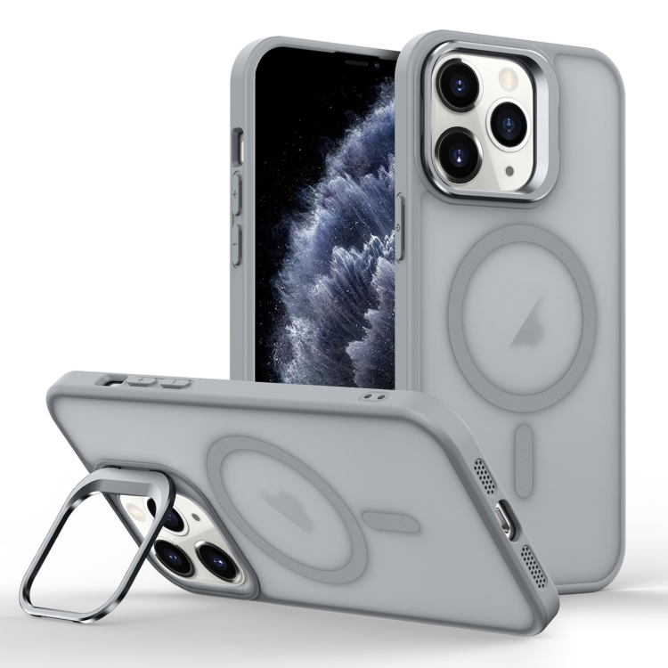 

For iPhone 11 Pro Skin Feel Lens Holder Magsafe Phone Case(Titanium Grey)