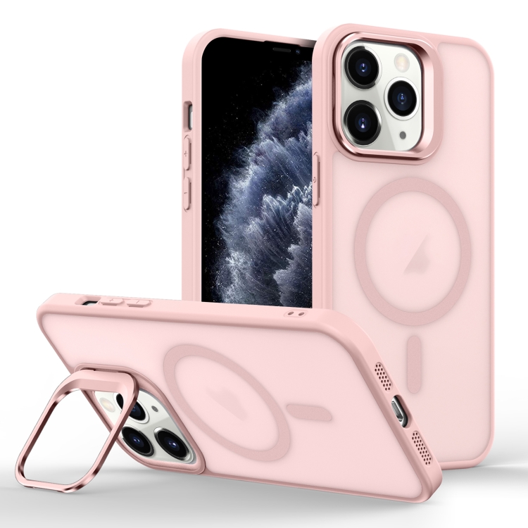 

For iPhone 11 Pro Skin Feel Lens Holder Magsafe Phone Case(Pink)