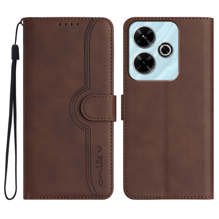 

For Xiaomi Redmi 13 4G Heart Pattern Skin Feel Leather Phone Case(Brown)
