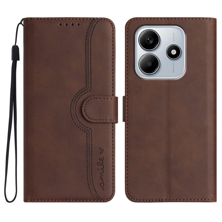 

For Redmi Note 14 5G Heart Pattern Skin Feel Leather Phone Case(Brown)