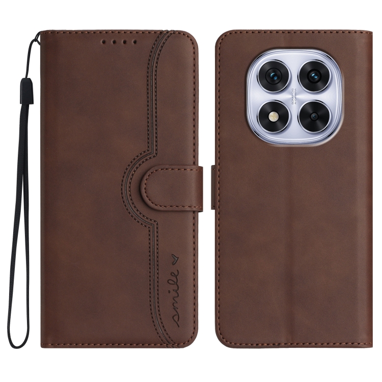 

For Redmi Note 14 Pro 5G Heart Pattern Skin Feel Leather Phone Case(Brown)