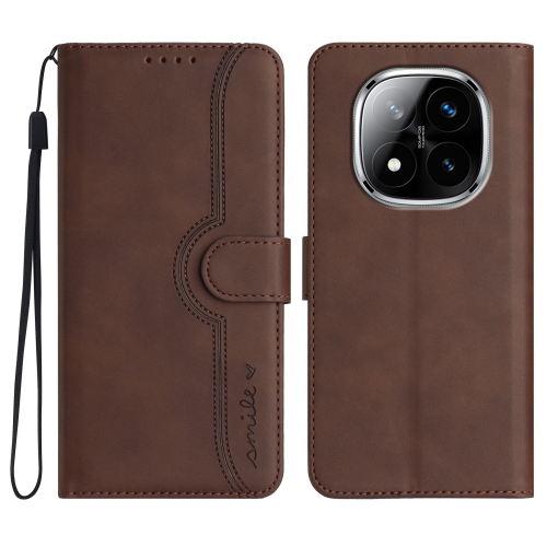 

For Redmi Note 14 Pro+ 5G Heart Pattern Skin Feel Leather Phone Case(Brown)