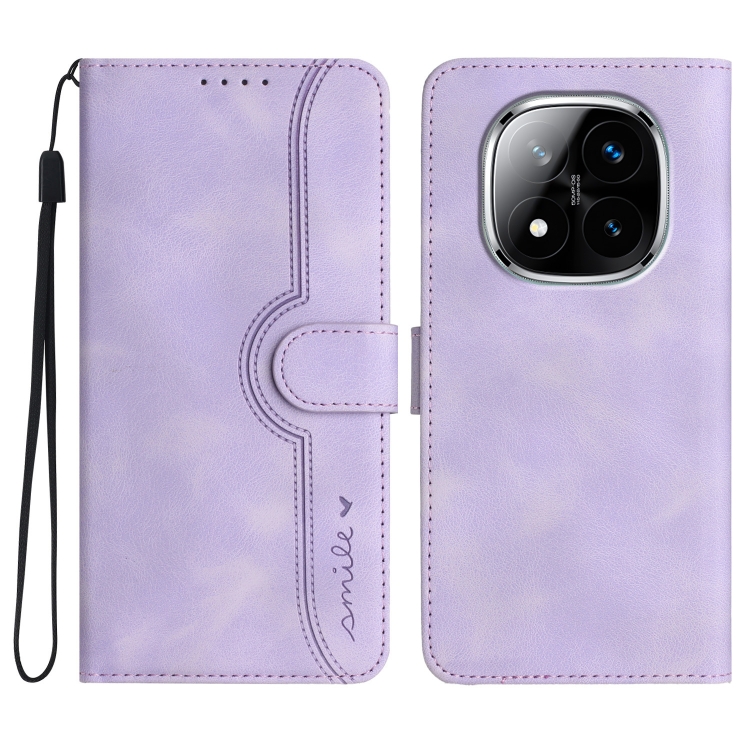 

For Redmi Note 14 Pro+ 5G Heart Pattern Skin Feel Leather Phone Case(Purple)