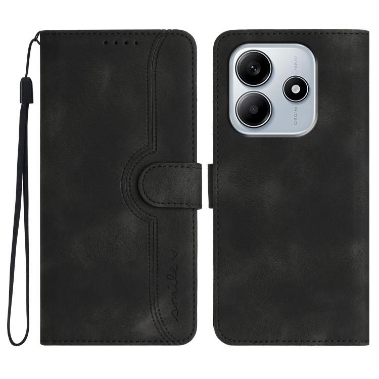 

For Redmi Note 14 4G 163.25mm Heart Pattern Skin Feel Leather Phone Case(Black)
