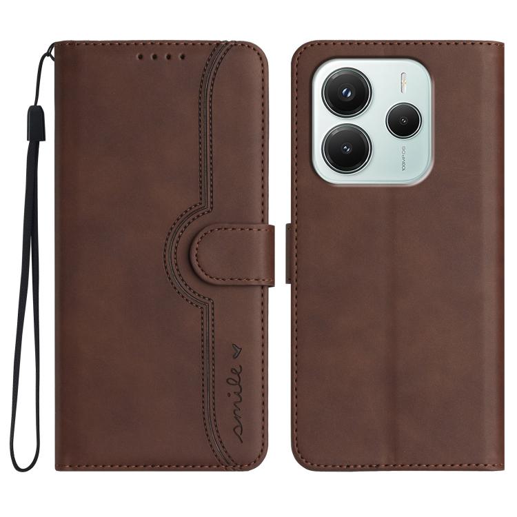 

For Redmi Note 14 4G 164.84mm Heart Pattern Skin Feel Leather Phone Case(Brown)