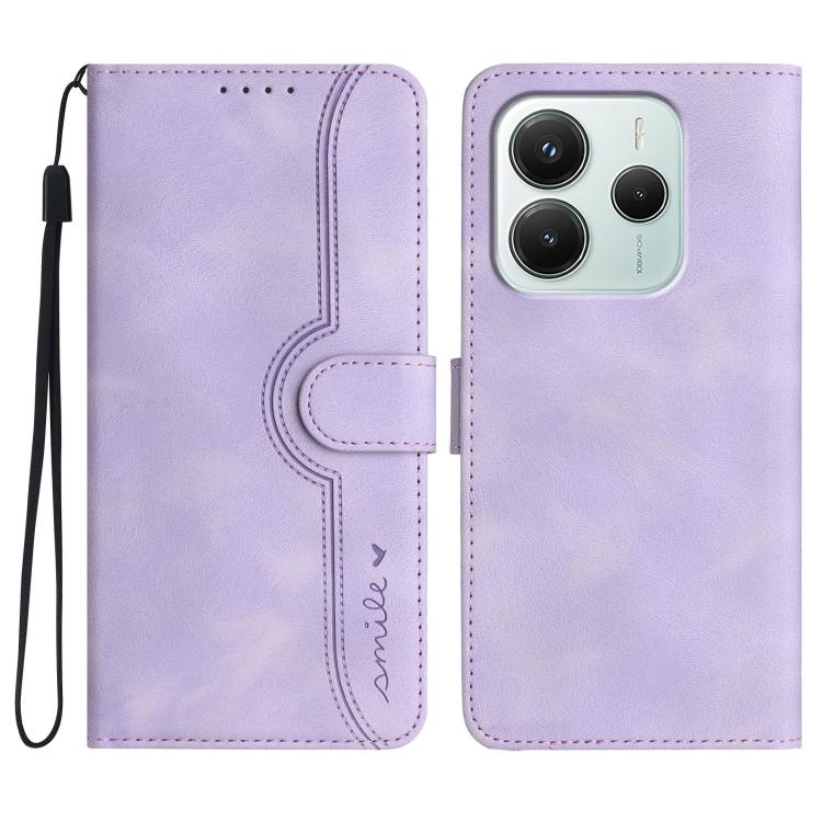 

For Redmi Note 14 4G 164.84mm Heart Pattern Skin Feel Leather Phone Case(Purple)