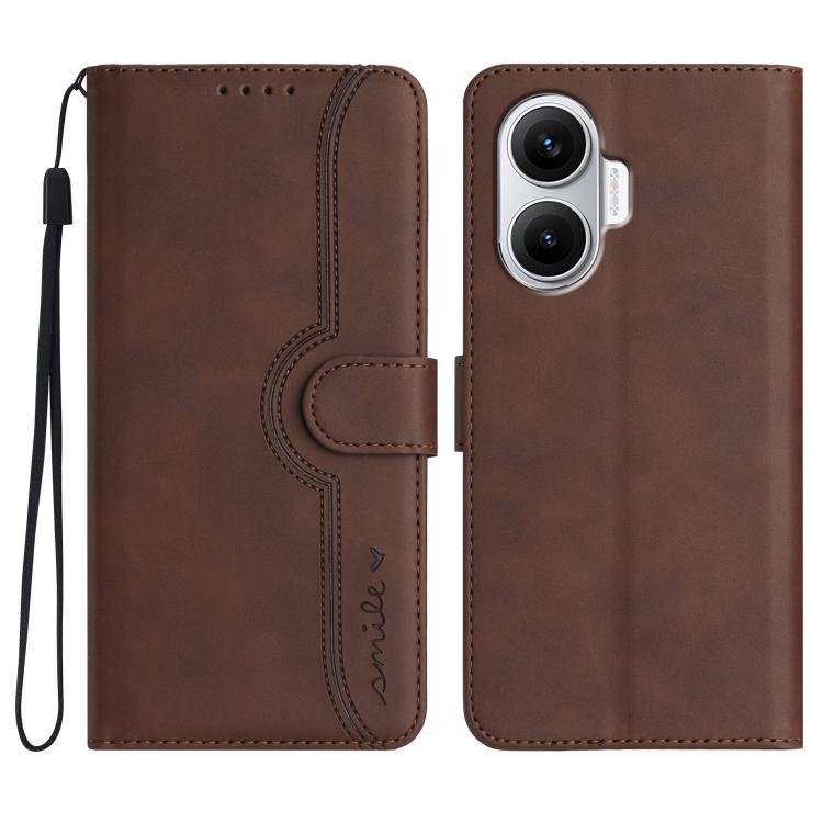 

For Redmi Turbo 4 Pro / Xiaomi Poco F7 Heart Pattern Skin Feel Leather Phone Case(Brown)