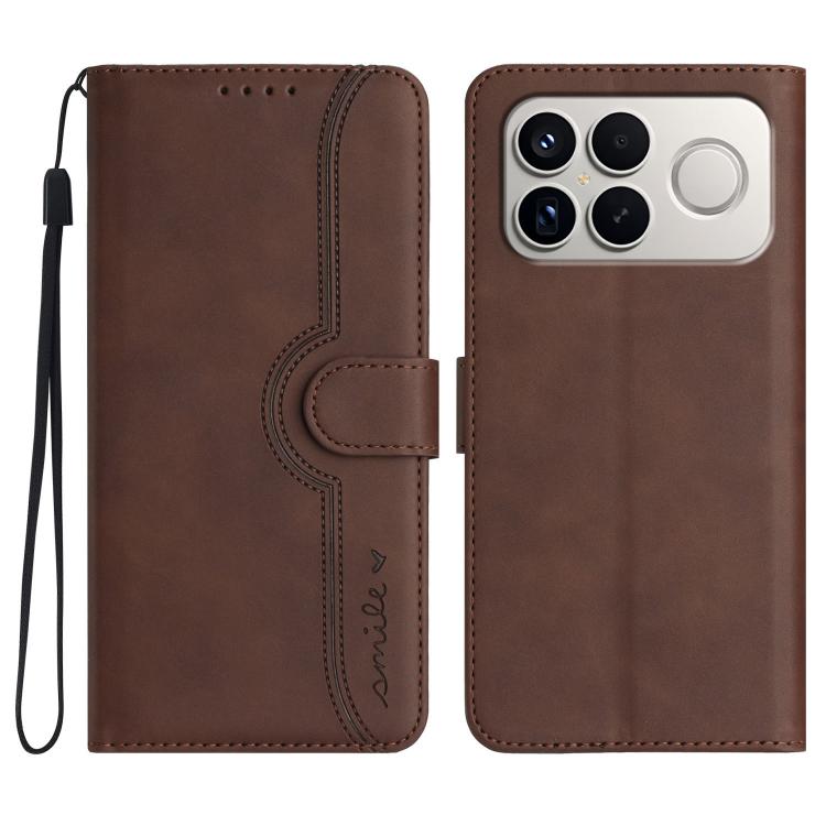 

For Redmi K90 Pro Max / Poco F8 Ultra Heart Pattern Skin Feel Leather Phone Case(Brown)