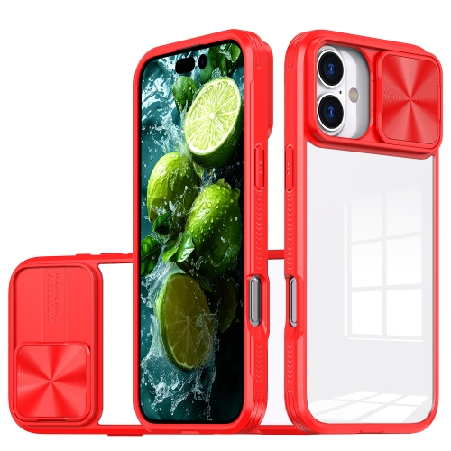 

For iPhone 16 Sliding Camshield Acrylic Hybrid TPU Phone Case(Red)