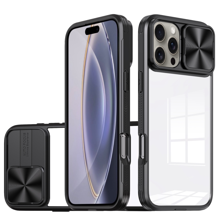 

For iPhone 16 Pro Sliding Camshield Acrylic Hybrid TPU Phone Case(Black)