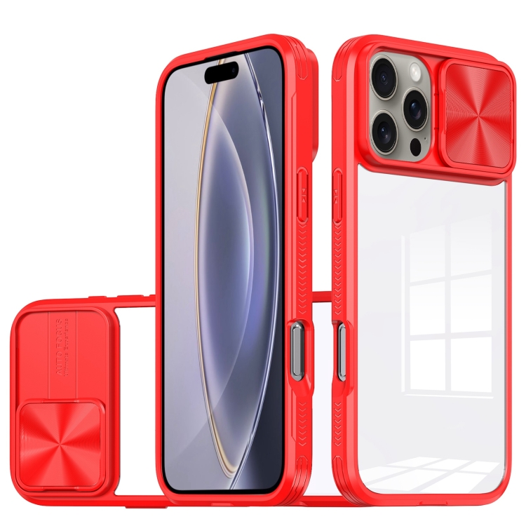 

For iPhone 16 Pro Sliding Camshield Acrylic Hybrid TPU Phone Case(Red)