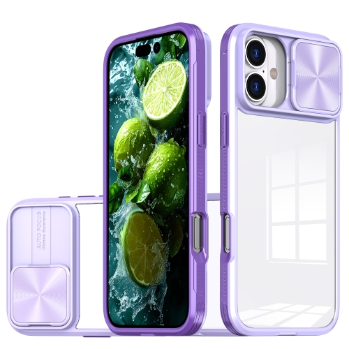 

For iPhone 16 Plus Sliding Camshield Acrylic Hybrid TPU Phone Case(Purple)