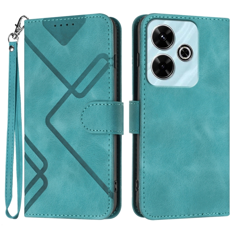 

For Redmi 13 4G Line Pattern Skin Feel Leather Phone Case(Light Blue)