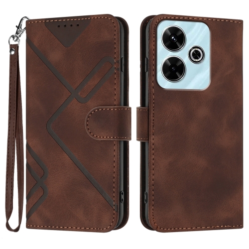 

For Redmi 13 4G Line Pattern Skin Feel Leather Phone Case(Coffee)