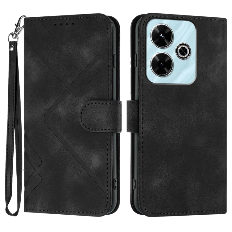 

For Redmi 13 4G Line Pattern Skin Feel Leather Phone Case(Black)
