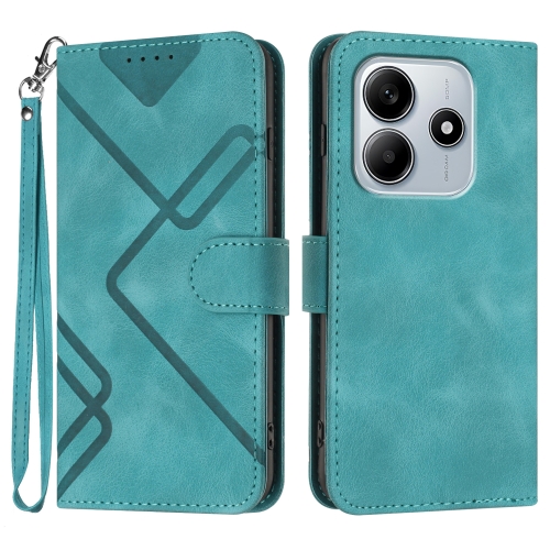 

For Redmi Note 14 5G Line Pattern Skin Feel Leather Phone Case(Light Blue)