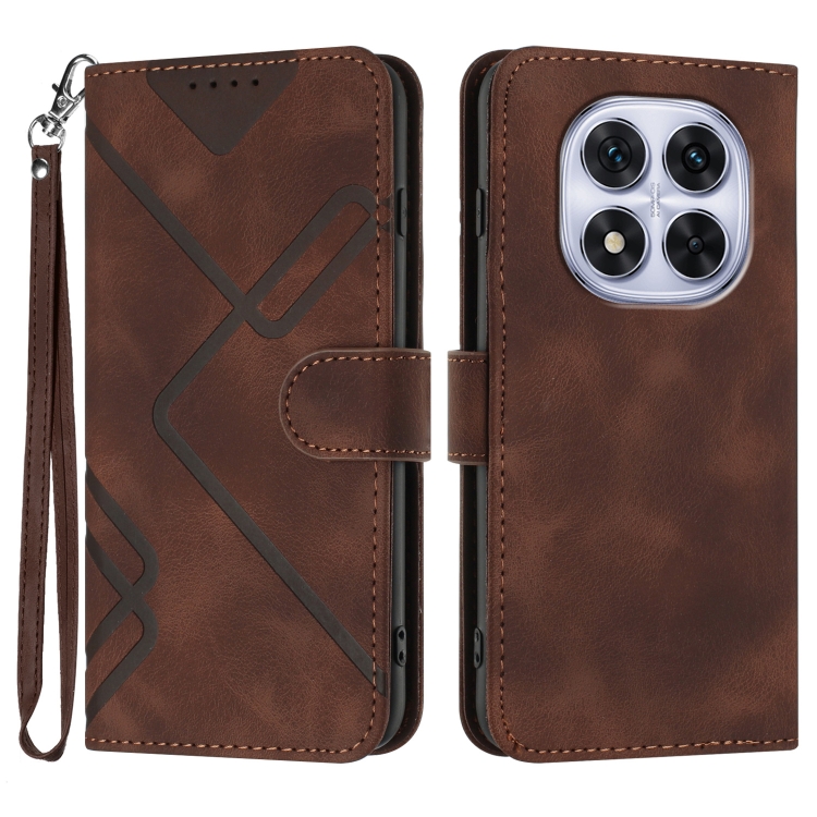 

For Redmi Note 14 Pro 5G Line Pattern Skin Feel Leather Phone Case(Coffee)