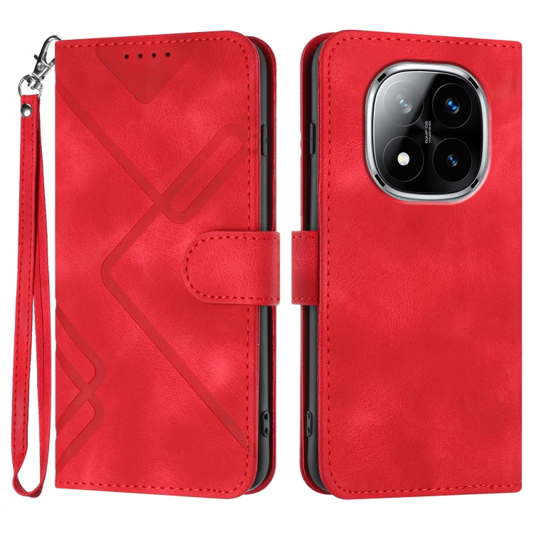 

For Redmi Note 14 Pro+ 5G Line Pattern Skin Feel Leather Phone Case(Red)