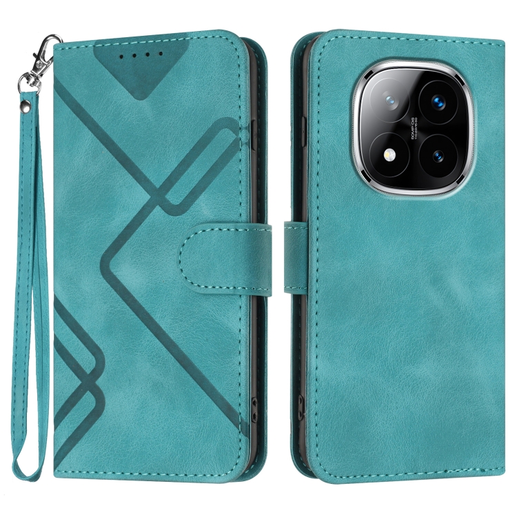 

For Redmi Note 14 Pro+ 5G Line Pattern Skin Feel Leather Phone Case(Light Blue)