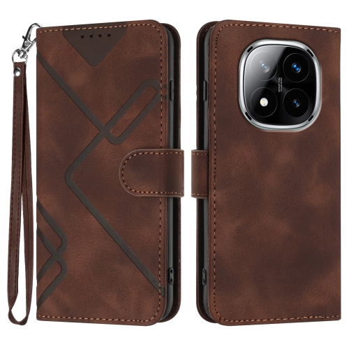 

For Redmi Note 14 Pro+ 5G Line Pattern Skin Feel Leather Phone Case(Coffee)