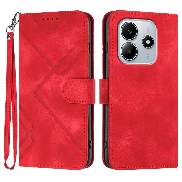 

For Redmi Note 14 4G 163.25mm Line Pattern Skin Feel Leather Phone Case(Red)