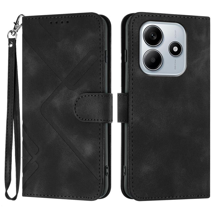 

For Redmi Note 14 4G 163.25mm Line Pattern Skin Feel Leather Phone Case(Black)