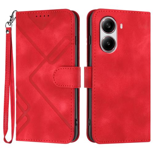 

For Redmi Turbo 4 / Xiaomi Poco X7 Pro Line Pattern Skin Feel Leather Phone Case(Red)