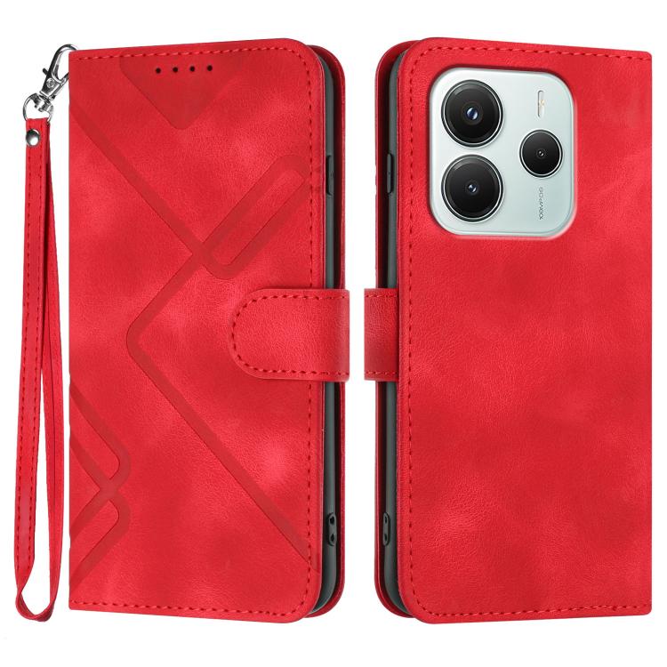 

For Redmi Note 14 4G 164.84mm Line Pattern Skin Feel Leather Phone Case(Red)