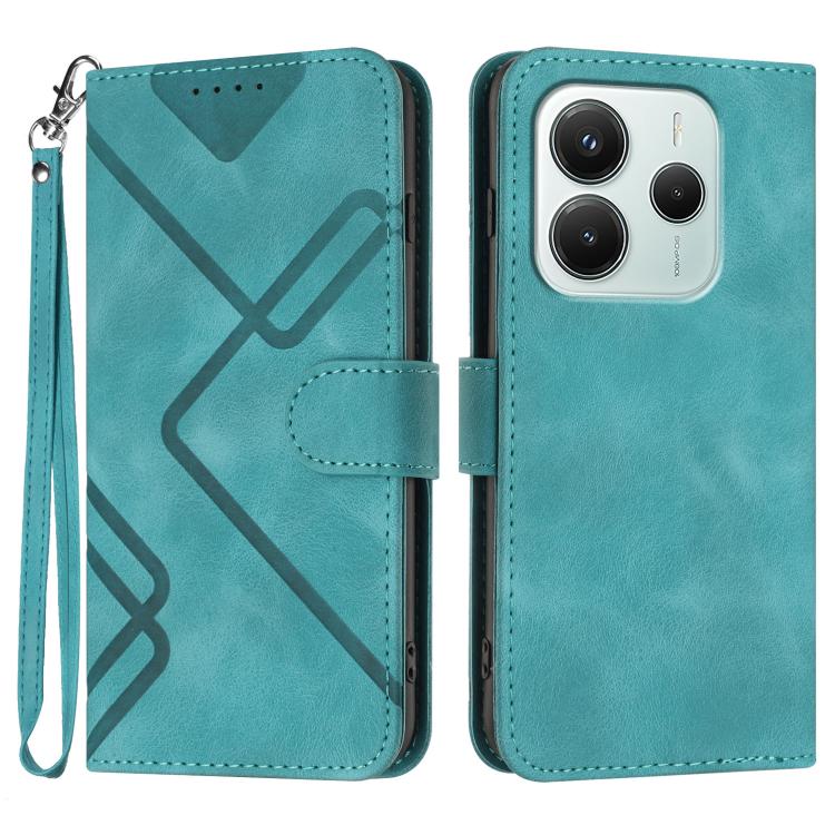 

For Redmi Note 14 4G 164.84mm Line Pattern Skin Feel Leather Phone Case(Light Blue)