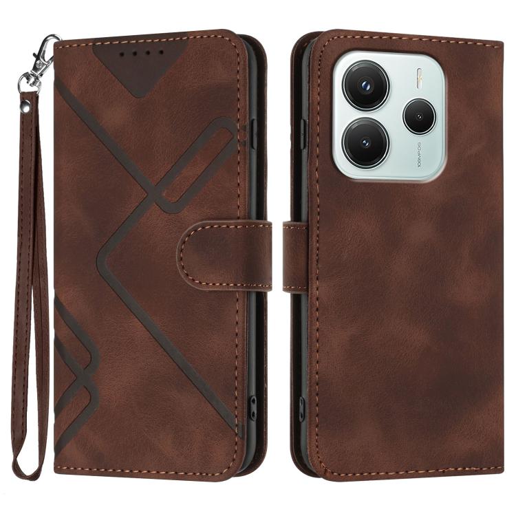 

For Redmi Note 14 4G 164.84mm Line Pattern Skin Feel Leather Phone Case(Coffee)