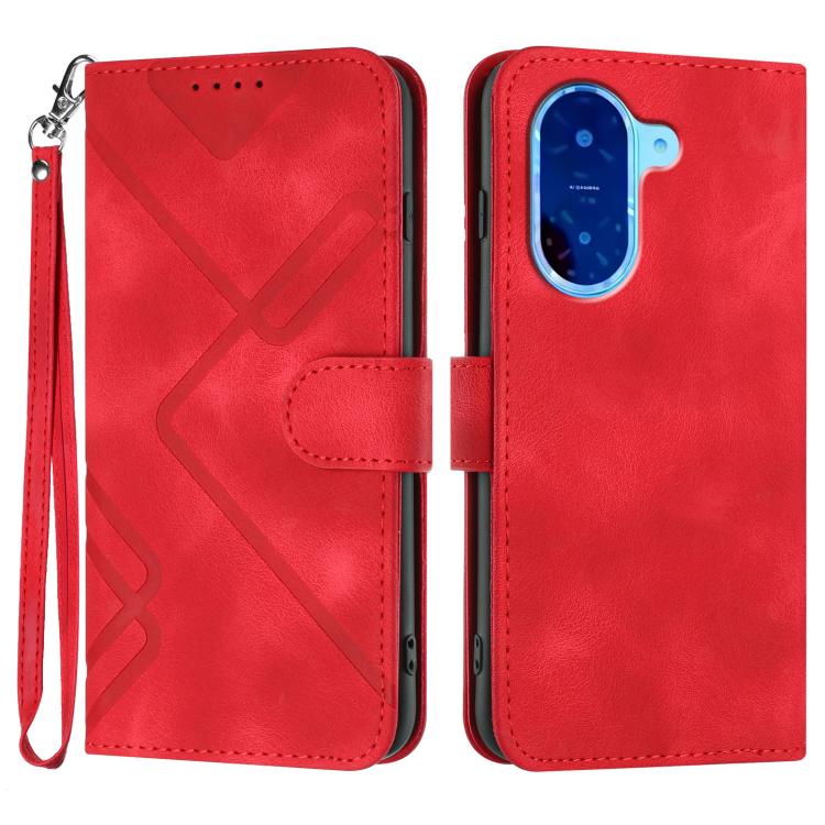 

For Redmi A5 4G 171.7mm / Xiaomi Poco C71 Line Pattern Skin Feel Leather Phone Case(Red)