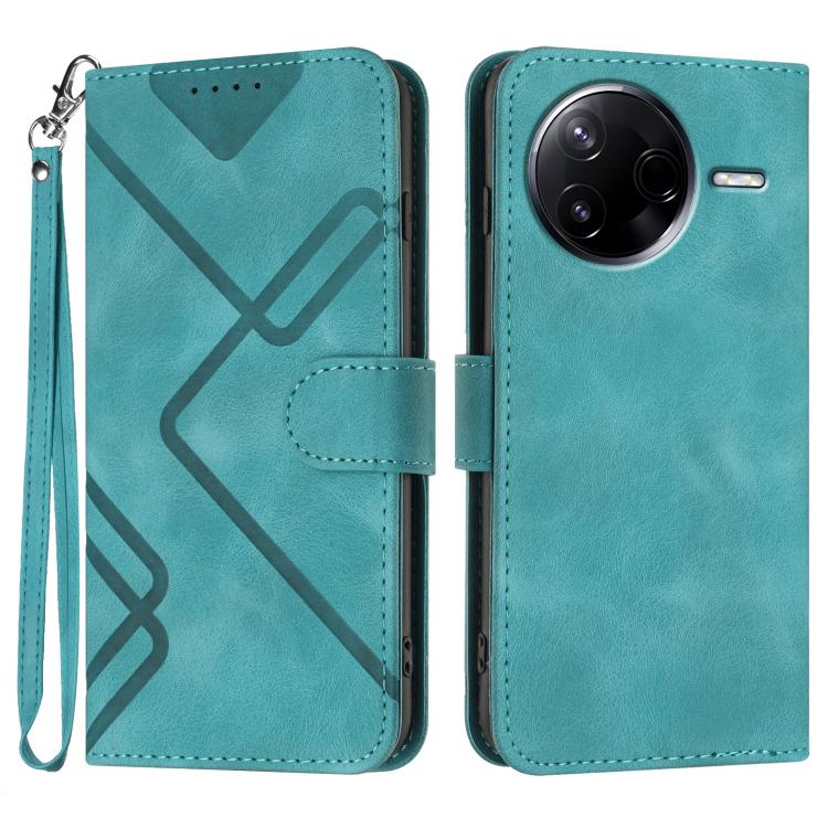 

For Redmi K80 / Xiaomi Poco F7 Pro Line Pattern Skin Feel Leather Phone Case(Light Blue)