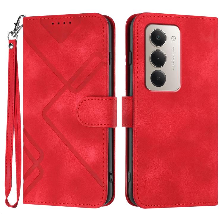 

For Redmi 15 5G Global / 15 4G SEA 169.5mm Line Pattern Skin Feel Leather Phone Case(Red)