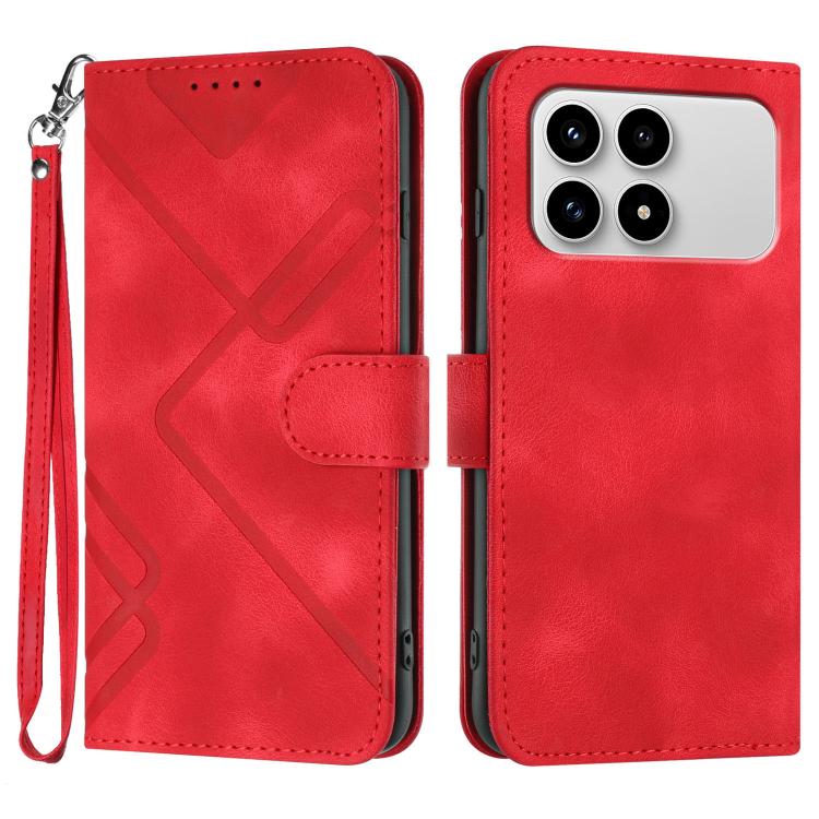 

For Redmi K90 / Xiaomi Poco F8 Pro 5G Line Pattern Skin Feel Leather Phone Case(Red)