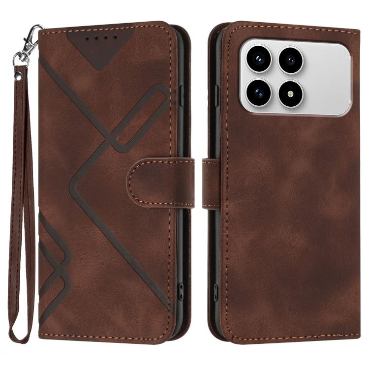

For Redmi K90 / Xiaomi Poco F8 Pro 5G Line Pattern Skin Feel Leather Phone Case(Coffee)