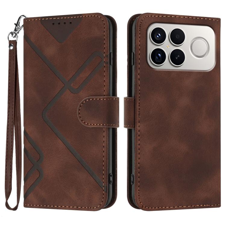 

For Redmi K90 Pro Max / Poco F8 Ultra Line Pattern Skin Feel Leather Phone Case(Coffee)