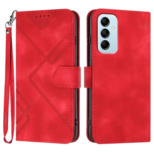 

For Samsung Galaxy M14 5G / F14 5G Line Pattern Skin Feel Leather Phone Case(Red)