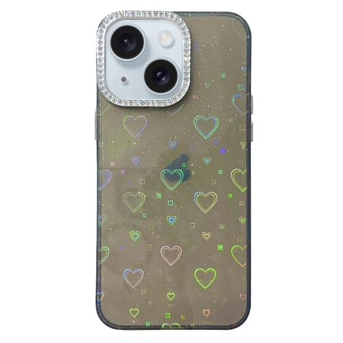

For iPhone 14 Love Pattern Diamond Lens Frame IMD Acrylic Phone Case(Black)