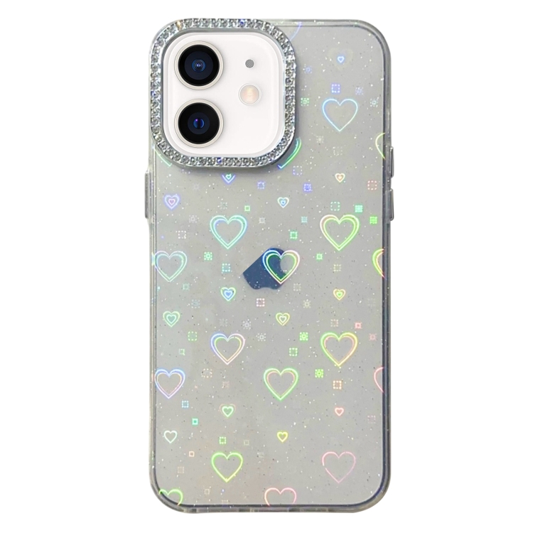 

For iPhone 11 Love Pattern Diamond Lens Frame IMD Acrylic Phone Case(White)
