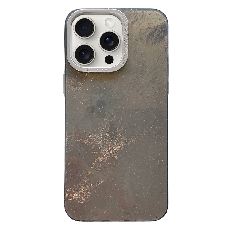

For iPhone 15 Pro Max Tinfoil Texture Diamond Lens Frame IMD Acrylic Phone Case(Black)
